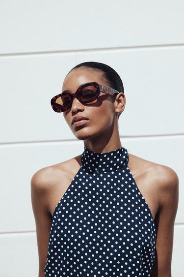 ROBE MIDI HALTER À POIS CEINTURE - Bleu marine de Zara - Image 1