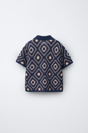 CHEMISE EN MAILLE CROCHET LOSANGES - Bleu roi de Zara - Image 1