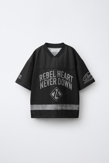 MESH SLOGAN PRINT T-SHIRT - Black by Zara - Image 0
