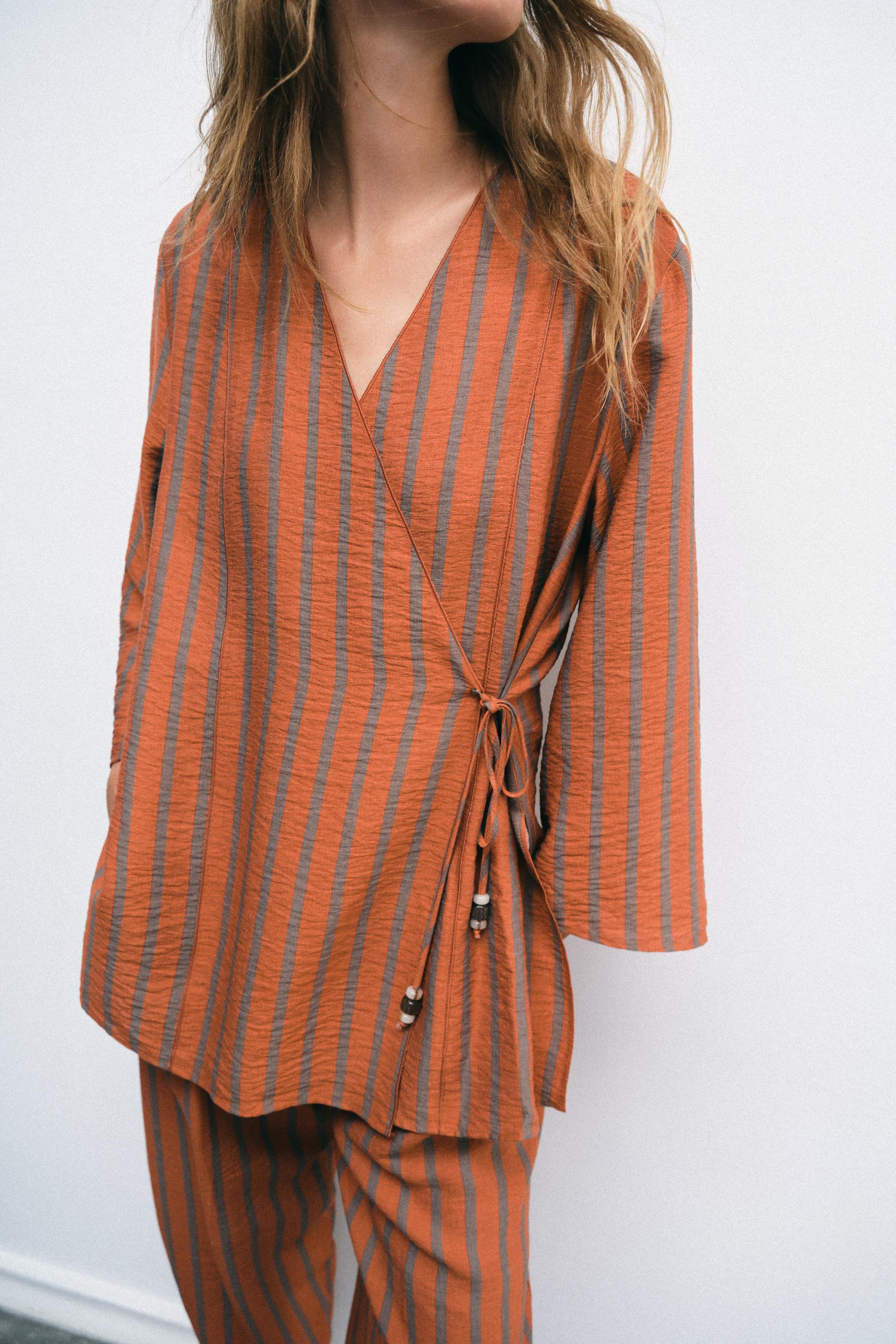 Zara STRIPED WRAP JACKET — фото 5