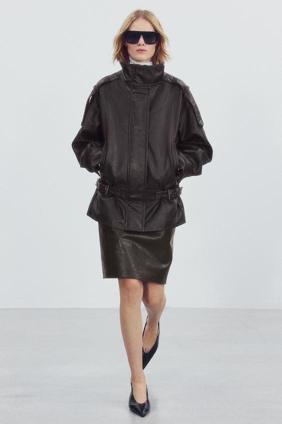 BLOUSON DE MOTARD ZW COLLECTION EN MATIÈRE SYNTHÉTIQUE - Bordeaux foncé de Zara - Image 0