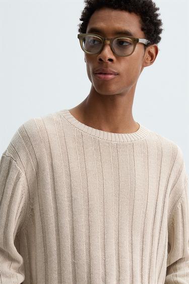 100% LINEN RIBBED SWEATER - Stone by Zara - Image 4