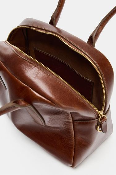 LEATHER BOWLING BAG - Dark tan by Zara - Image 5
