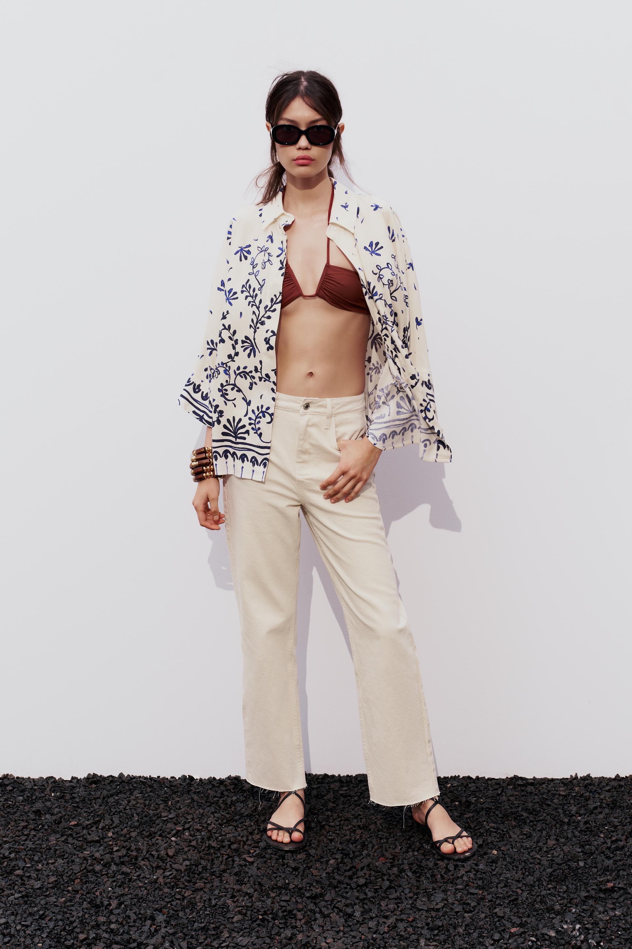 Zara Floral Printed Shirt With Kimono Sleeves With Hat and Matching Pants  Three Set, Printed Three Piece, Boho Summer Look, Summer Pants Set -   Canada