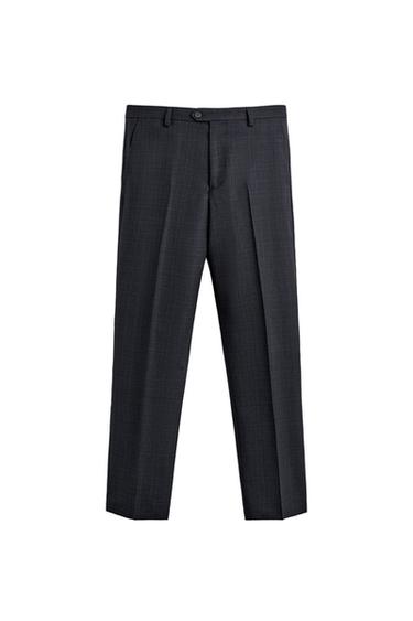 Zara 100% WOOL PLAID SUIT PANTS - Navy blue