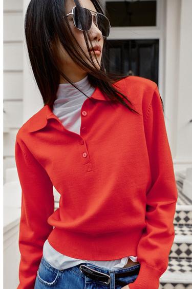 POLO PUNTO HOMBRERAS - Rojo / Naranja de Zara