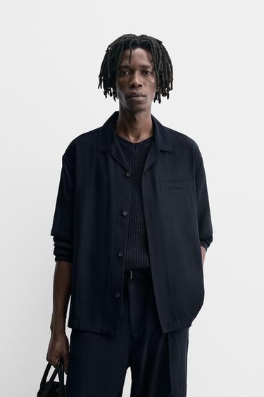FLOWING RELAXED FIT SHIRT - Navy blue by Zara
