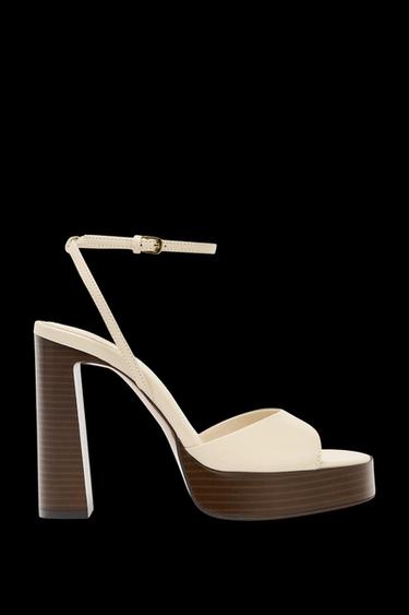 LEATHER PLATFORM HIGH-HEEL SANDALS - White by Zara - Image 0