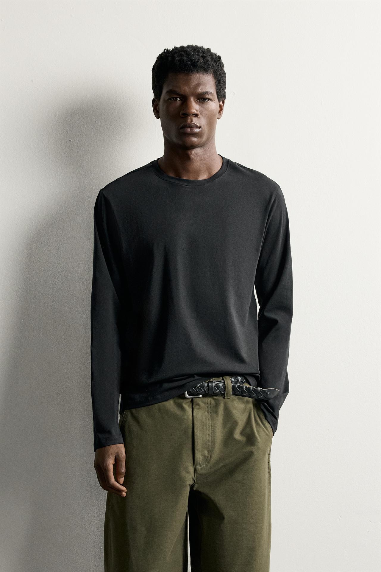 LONG SLEEVE SLIM FIT BASIC T-SHIRT — Black