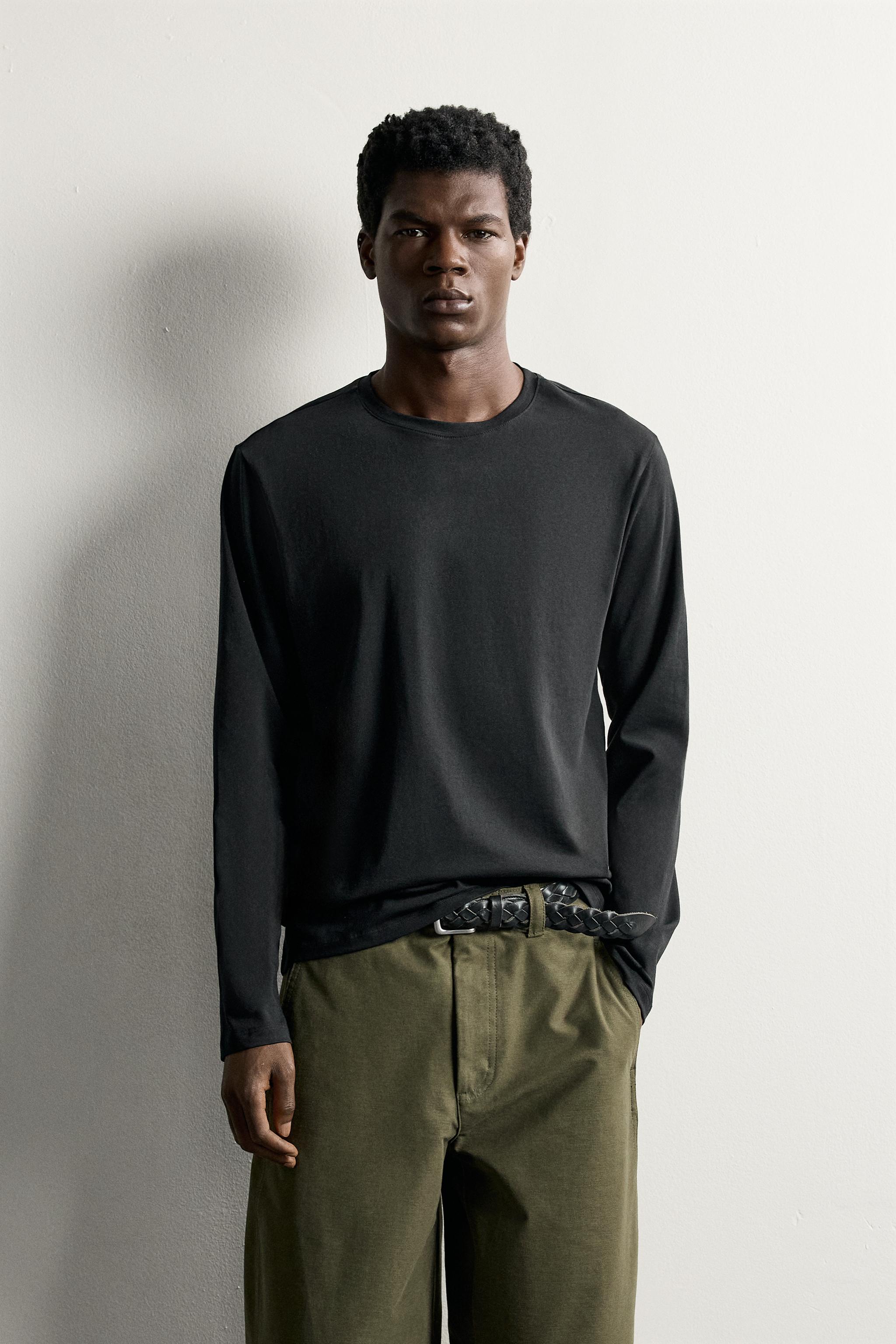 Мужские футболки Zara LONG SLEEVE SLIM FIT BASIC T-SHIRT — фото 2