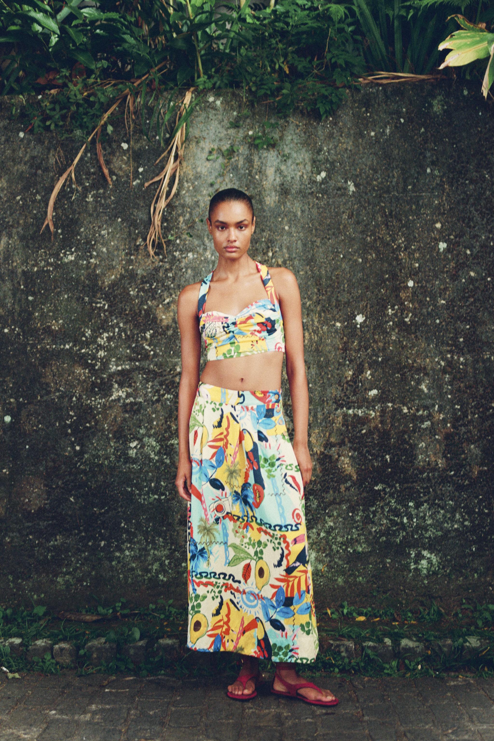 TROPICAL PRINT LAYERED MIDI SKIRT - Multicolored | ZARA
