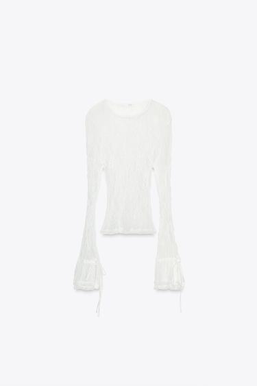 TOP ENCAJE VOLANTES - Blanco roto de Zara