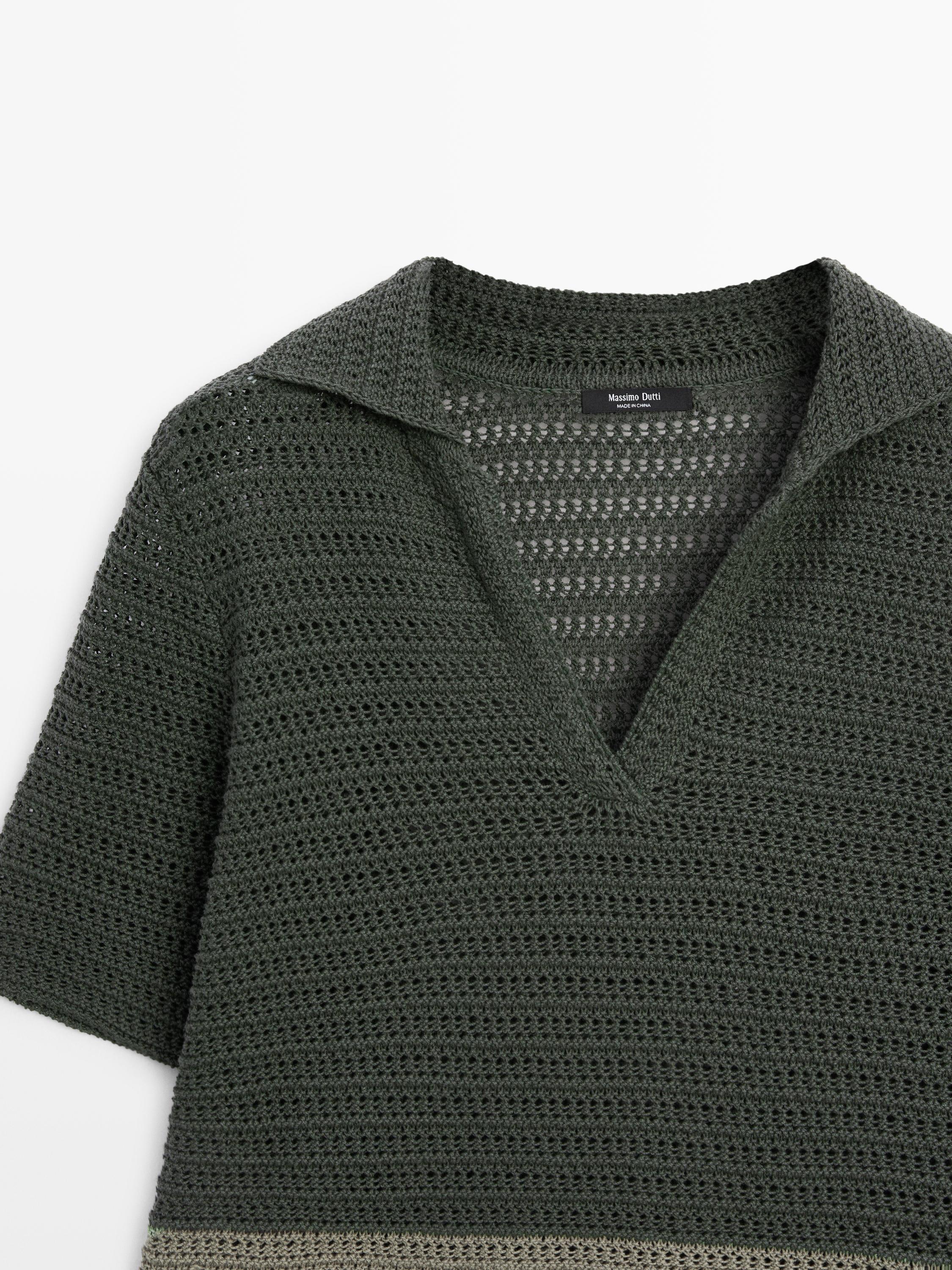 Pull en maille ajourée à col polo