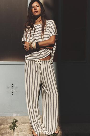 GERADE GESCHNITTENE HOSE AUS FESTEM STOFF - Weiß / Schwarz von Zara