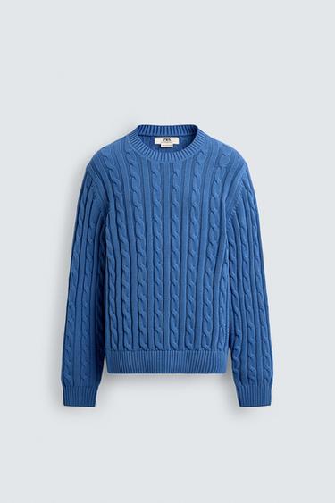 Zara PULOVER STRUKTURIRANIH PLETENICA – Plava