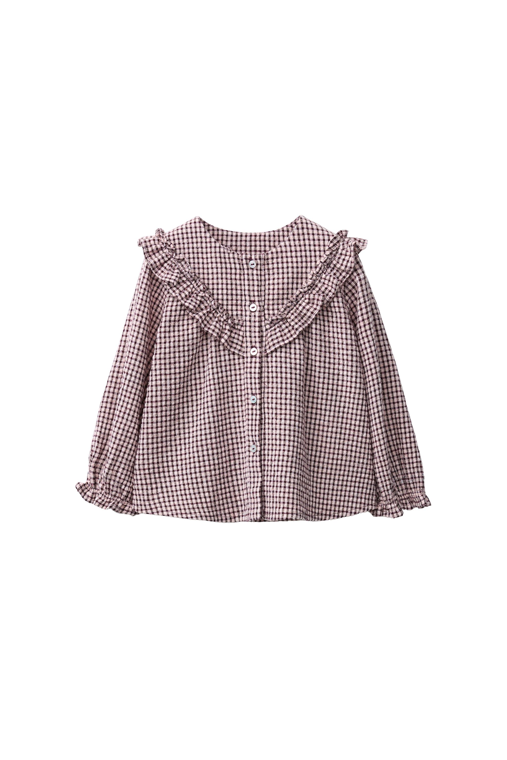 CHECK BLOUSE WITH SMALL RUFFLES - Burgundy | ZARA South Africa
