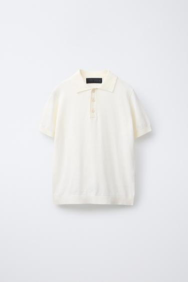Zara LINEN COTTON POLO SHIRT - Ecru