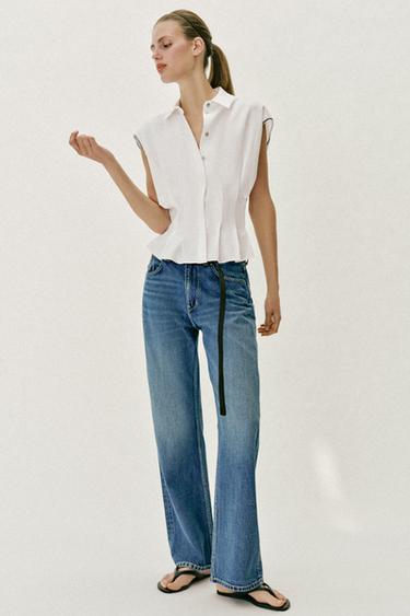 LINEN BLEND TOP WITH DARTS - White by Zara