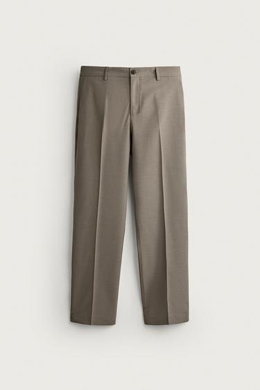 PANTALÓN REGULAR FIT CON LANA - Khaki de Zara - Imagen 0