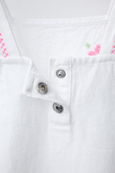 ROBE SERGÉ FLEURS POINT DE CROIX - Blanc de Zara - Image 3