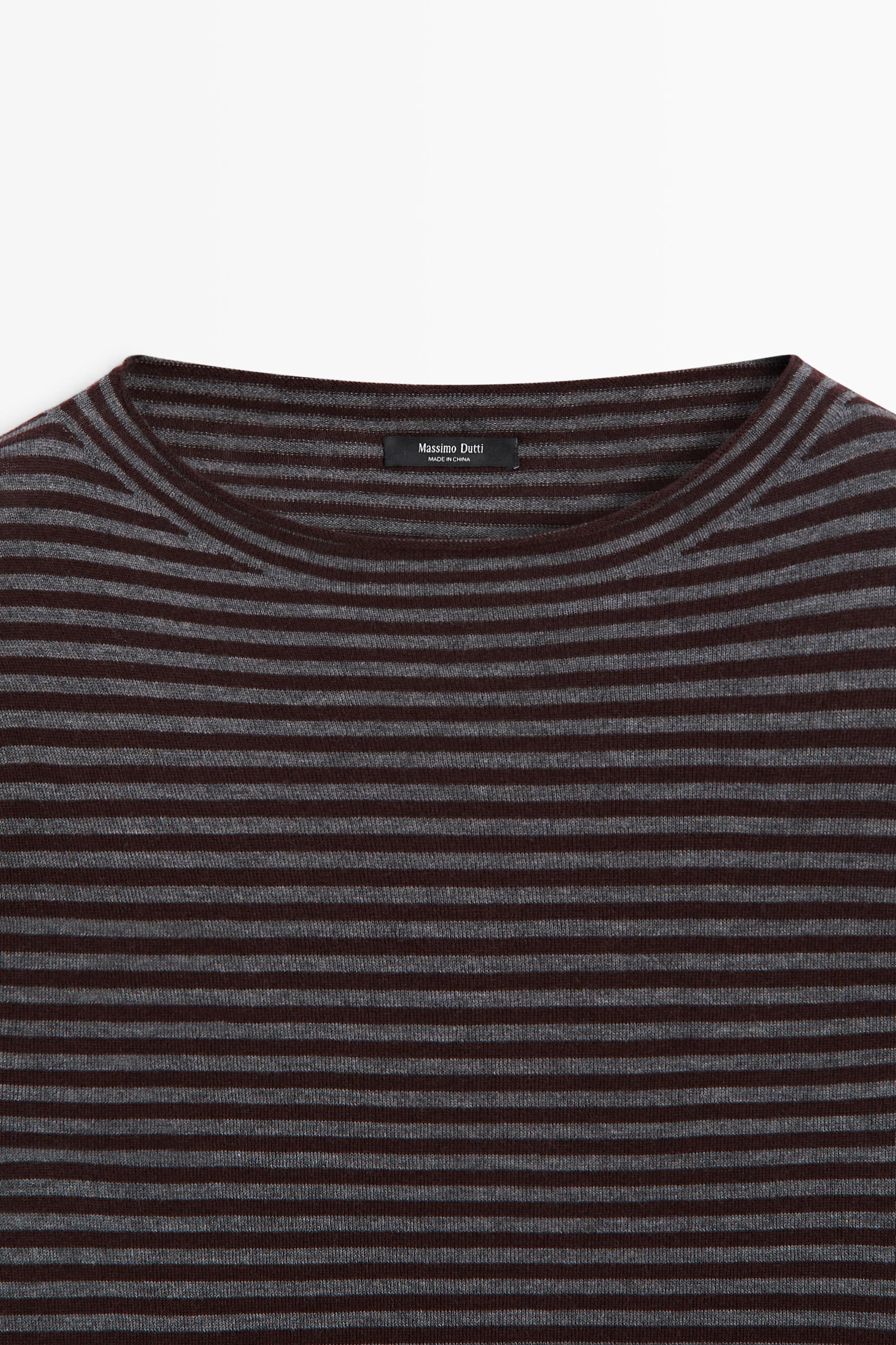 Striped knit sweater with mock turtleneck