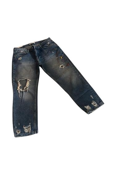 ZARA BASIC DARK DENIM DISTRESSED CROPPED JEAN WITH BUTTERFLIES