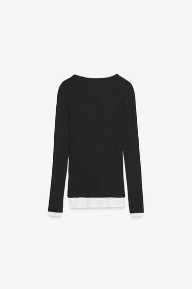 Zara DOUBLE EFFECT T-SHIRT - Black