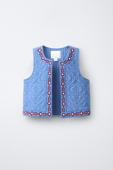 Zara EMBROIDERED TEXTURED VEST - Blue
