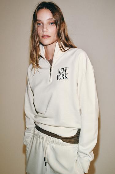 SLOGAN ZIP SWEATSHIRT - Oyster-white by Zara