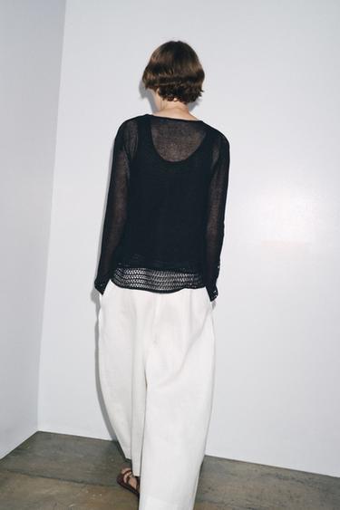 POINTELLE KNIT CARDIGAN - Black by Zara - Image 2