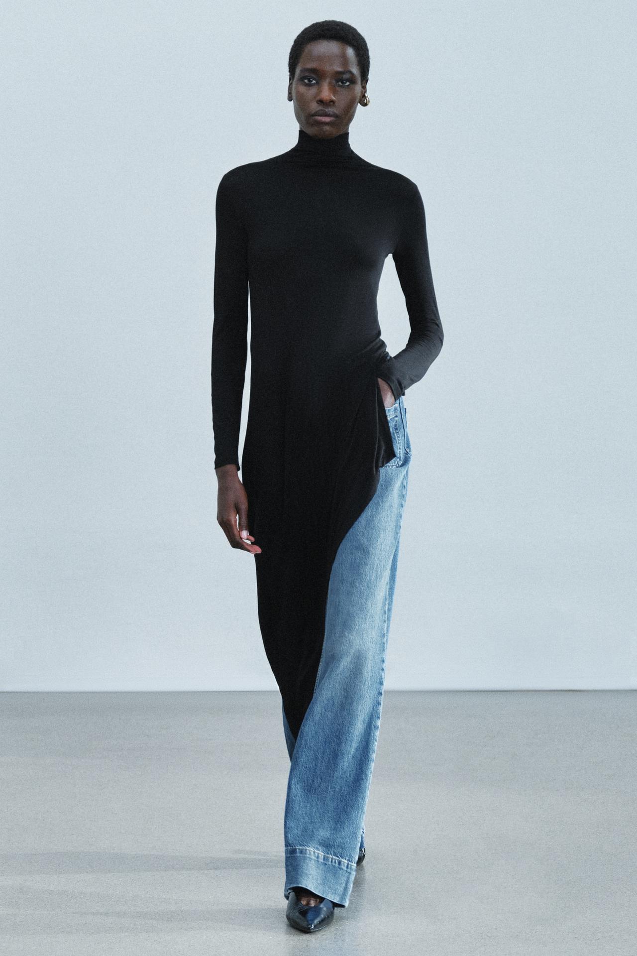 ASYMMETRICAL LONG TOP — Black