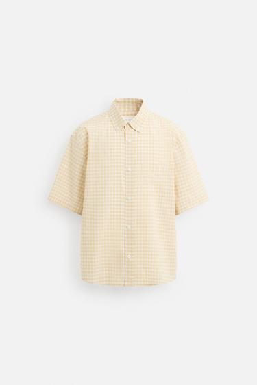 CHEMISE RELAXED FIT À CARREAUX - Jaune clair de Zara - Image 5