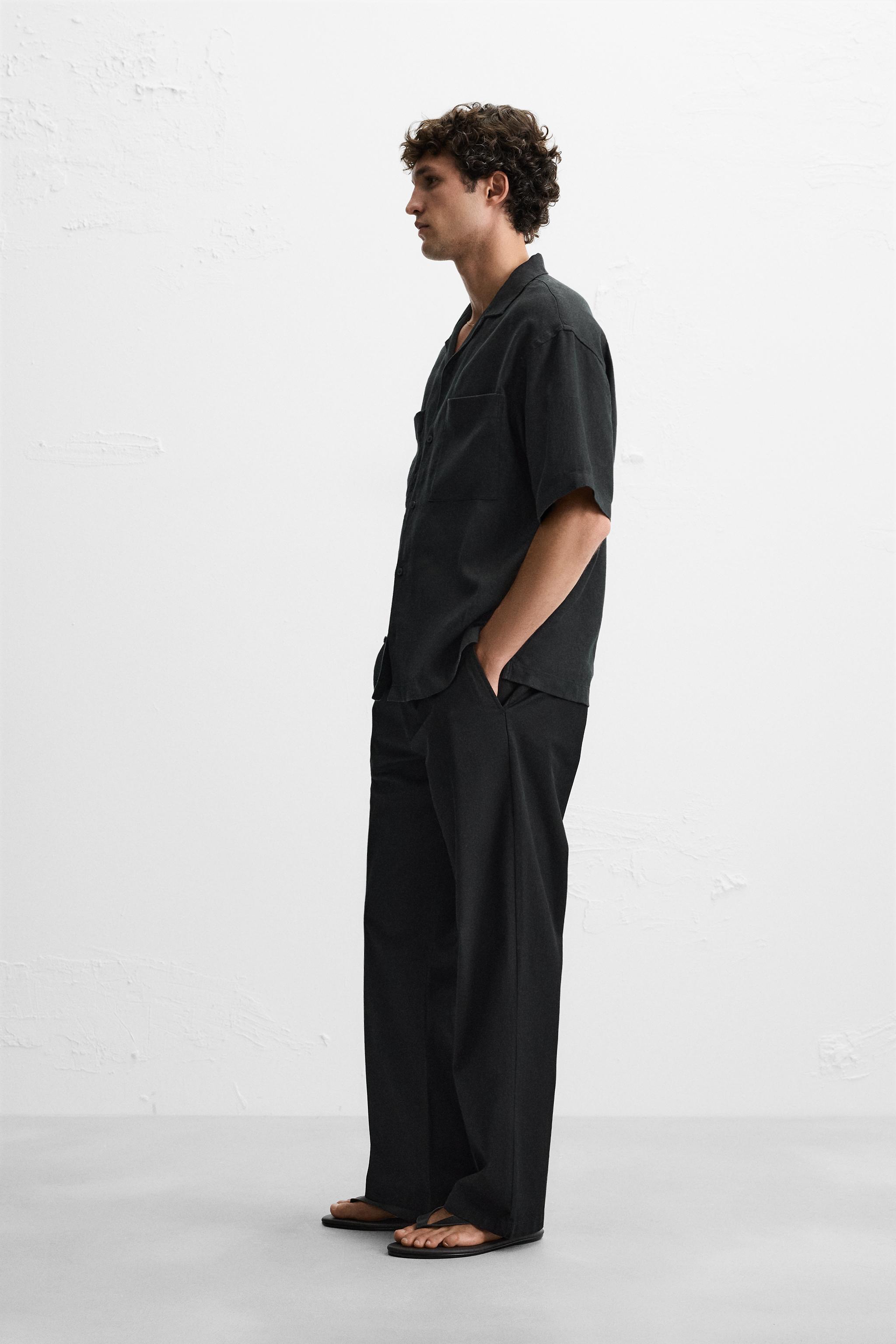 TEXTURED STRAIGHT FIT PANTS - Black | ZARA United States