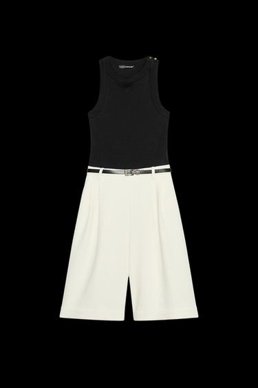 MONO CORTO COMBINADO CINTURÓN - Blanco / Negro de Zara - Imagen 0