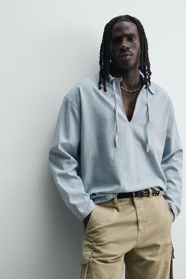 CHEMISE POLO EN DENIM LÉGER - Bleu ciel de Zara - Image 6