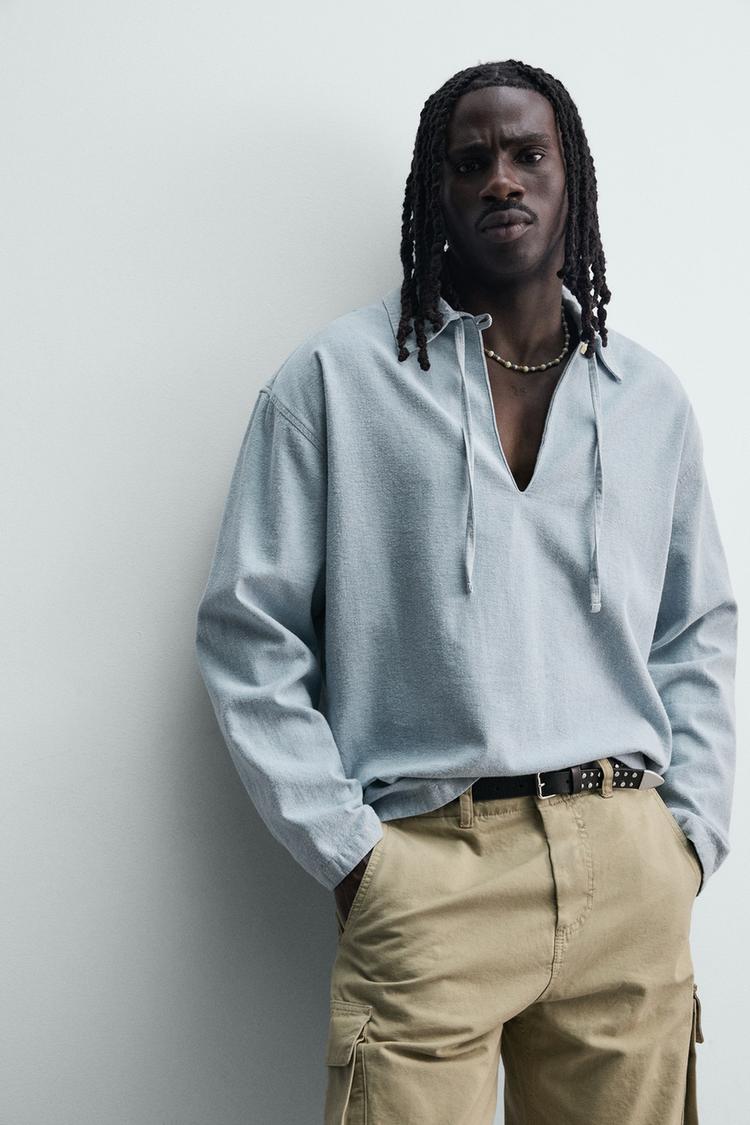 ZARA LIGHT DENIM POLO SHIRT