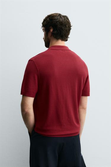 TEXTURED KNIT POLO SHIRT - Bright red by Zara - Image 2