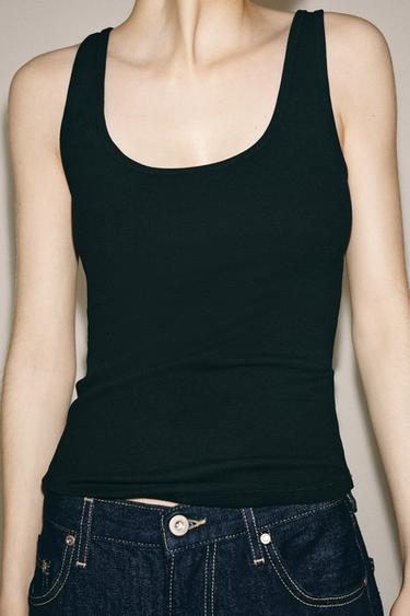 COTTON VEST TOP - Black by Zara