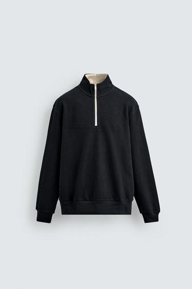 CONTRAST QUARTER-ZIP SWEATSHIRT - Duck blue by Zara - Image 0