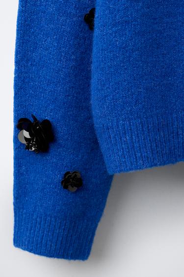 KNIT SWEATER WITH SEQUIN FLOWERS - Bluish by Zara - Image 3