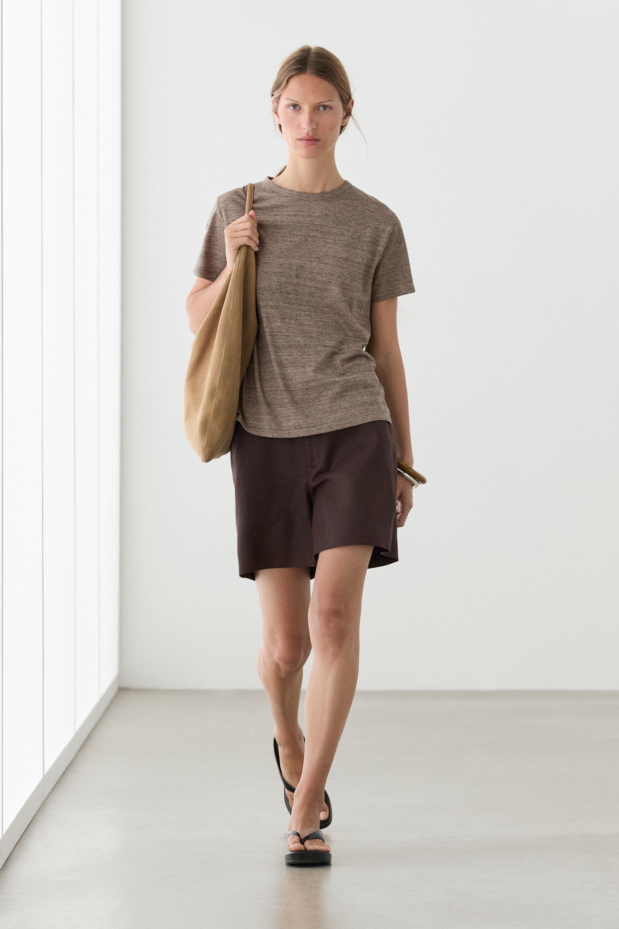 100% linen short Bermuda shorts — Dark brown