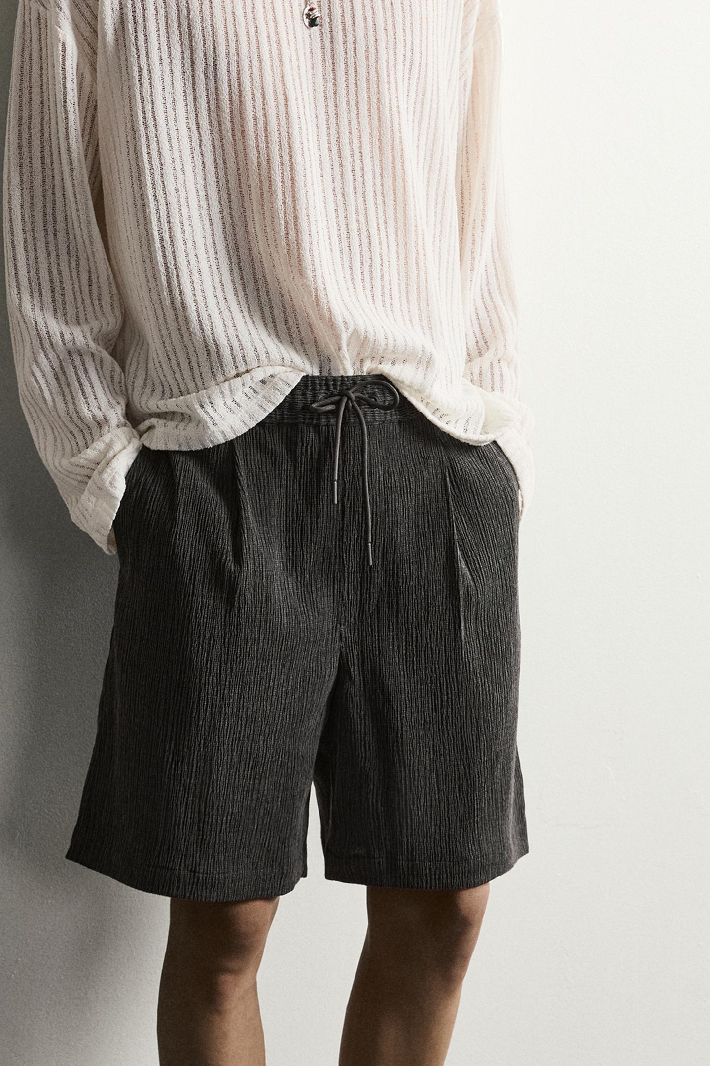 Мужские шорты Zara Textured Relaxed Fit, цвет: Антрацитовый серый — фото 5