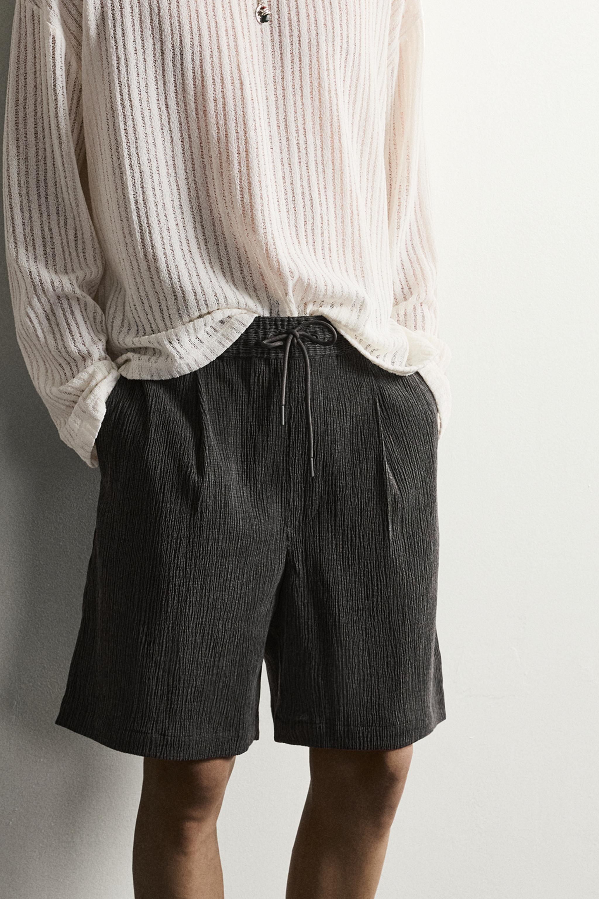 Мужские шорты Zara TEXTURED RELAXED FIT SHORTS — фото 5