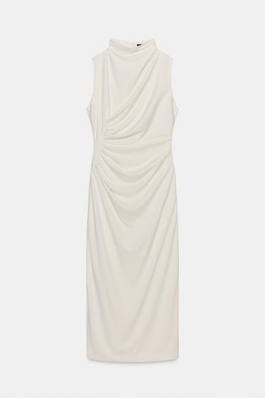 VESTIDO CUELLO SUBIDO DRAPEADO - Blanco roto de Zara