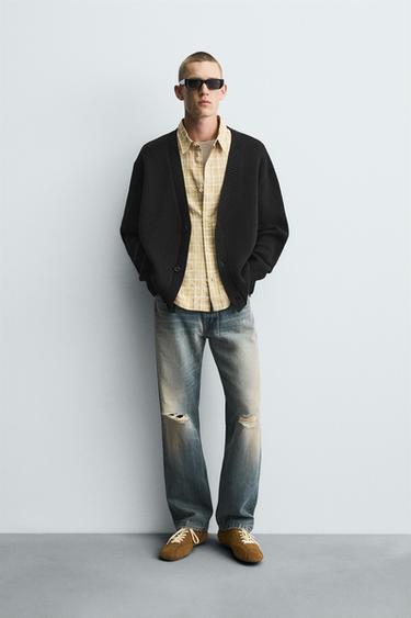 CARDIGAN WITH DISTRESSED RIBBED TRIMS - Black by Zara - Image 0