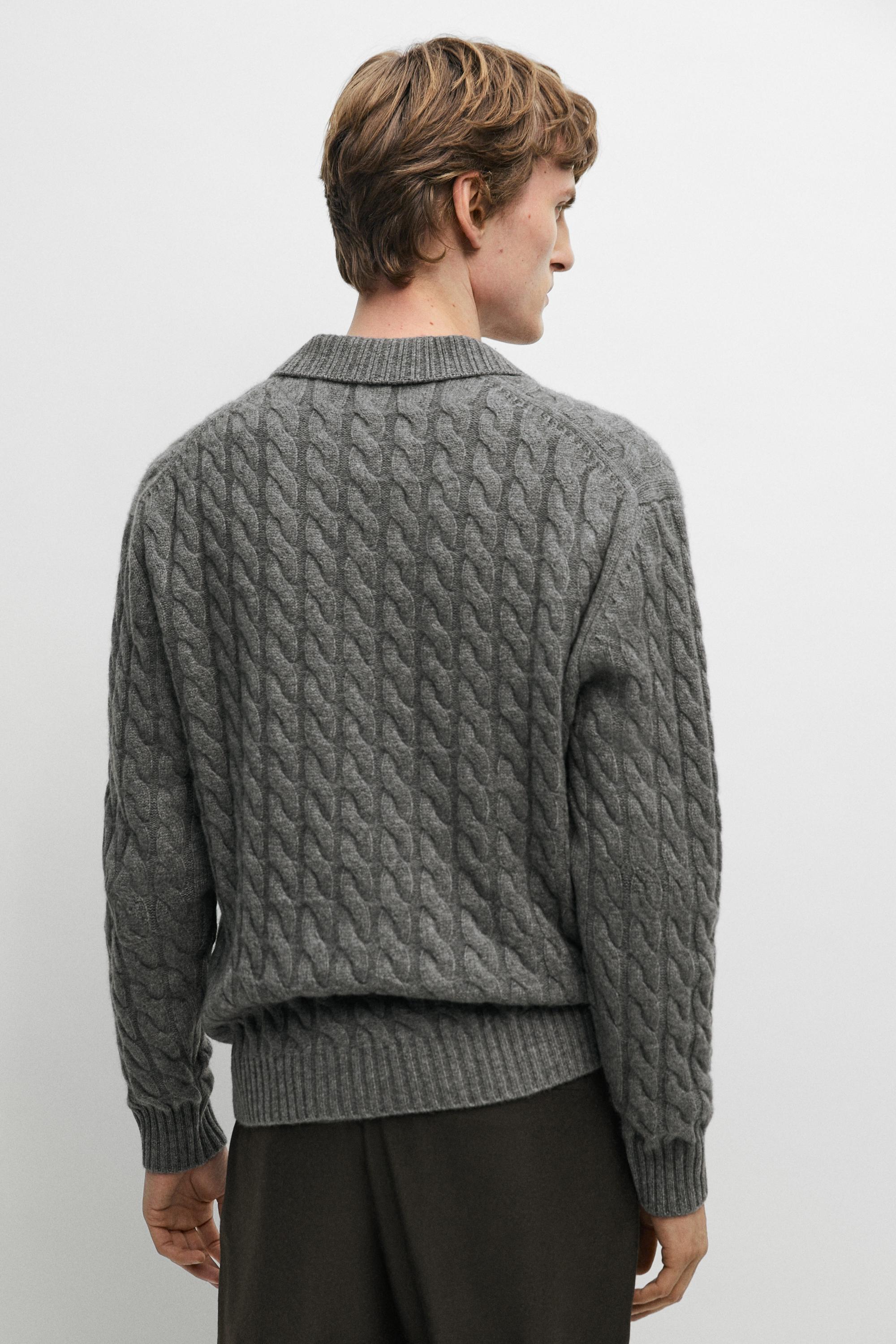 Pull polo en maille tressée avec cachemire