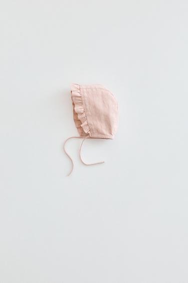 Zara EMBROIDERED RUFFLED BONNET - Dusty pink