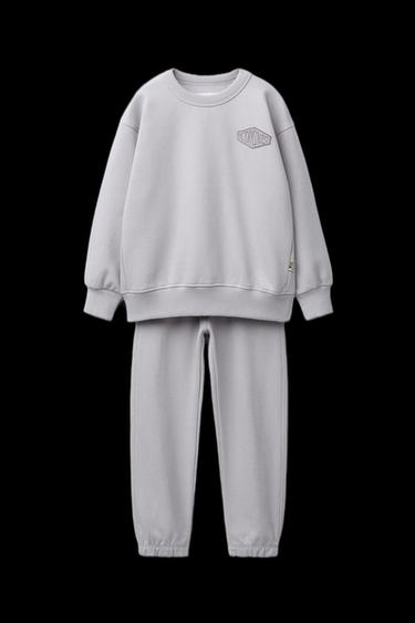 SWEATSHIRT AND JOGGER SET WITH TEXT PATCH - Purple by Zara - Image 0