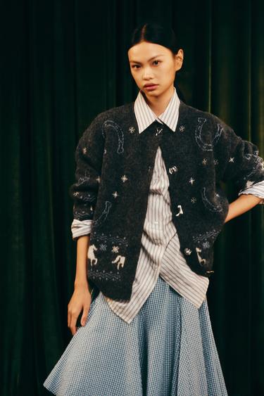 Zara 緹花針織開襟衫 - 灰色 / 藍色