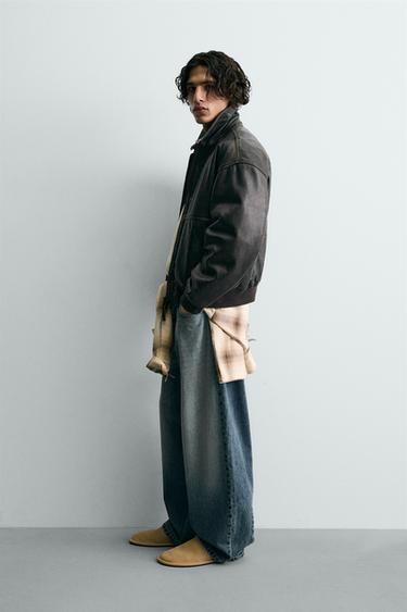 BLOUSON BOMBER EN CUIR FORD © - Marron de Zara - Image 3